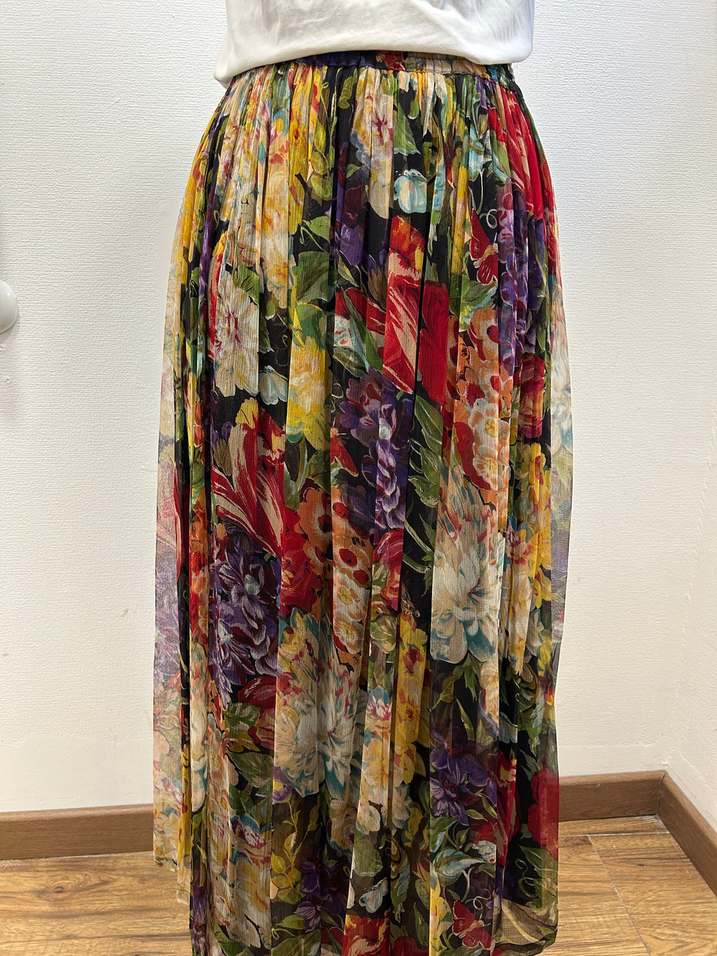 Jupe longue plissée à imprimé floral - Taille Unique (38 au 42) (P0726-402)
