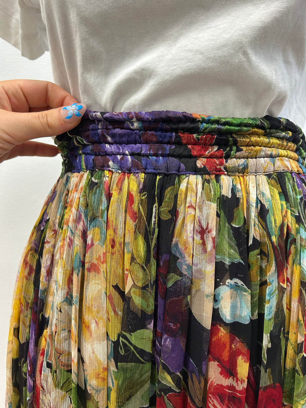 Jupe longue plissée à imprimé floral - Taille Unique (38 au 42) (P0726-402)