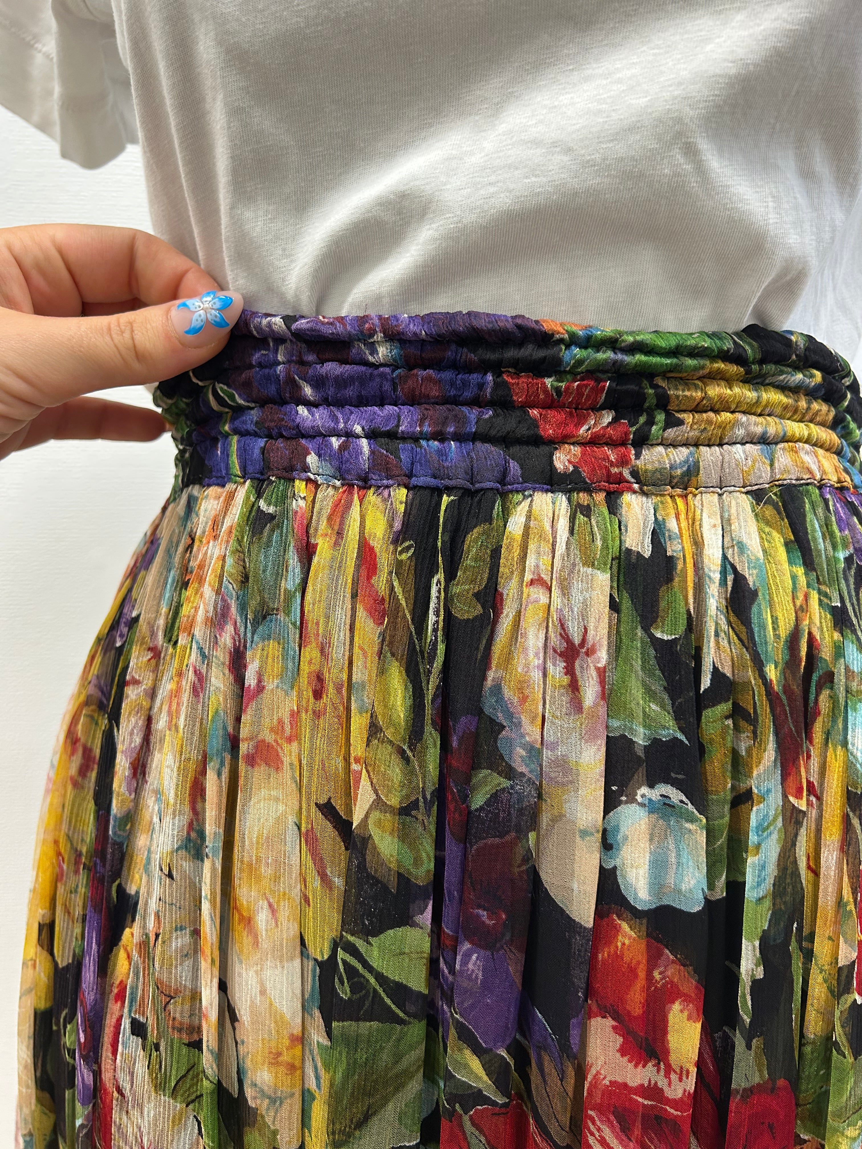 Jupe longue plissée à imprimé floral - Taille Unique (38 au 42) (P0726-402)