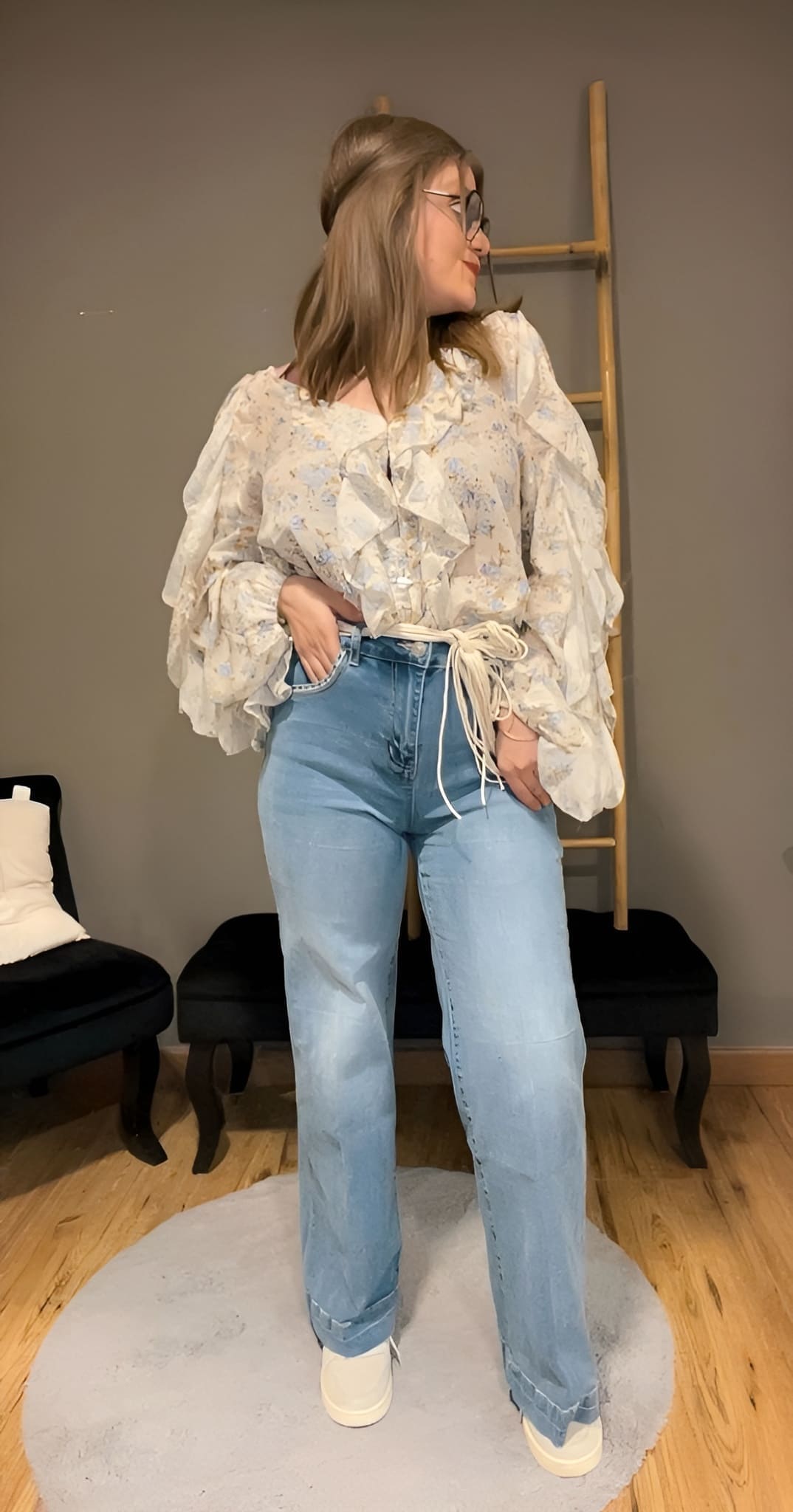 Jeans large avec ceinture corde