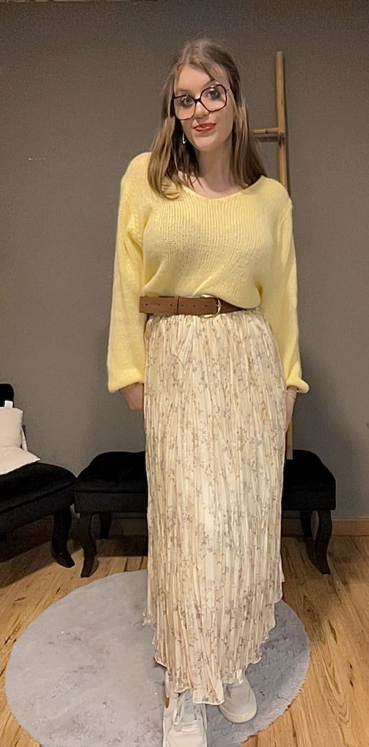 Jupe longue plissée florale inclus avec la ceinture (existe en deux couleurs)