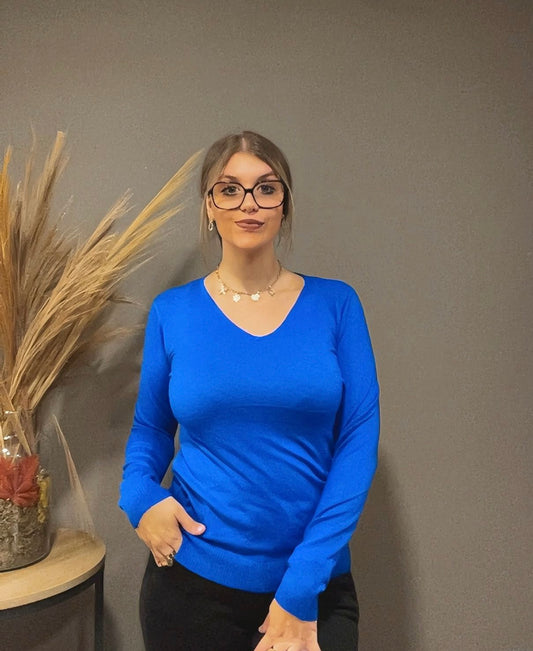 Pull fin en modal à col V (existe en plusieurs couleurs)