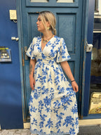 Robe longue imprimé floral bleu & blanc