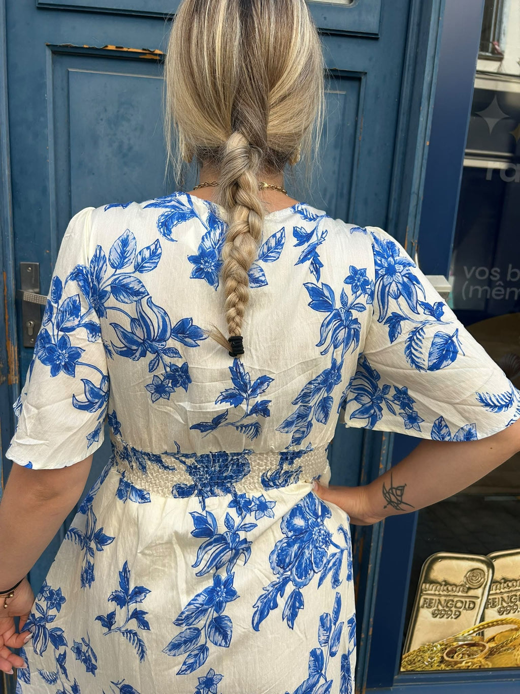 Robe longue imprimé floral bleu & blanc