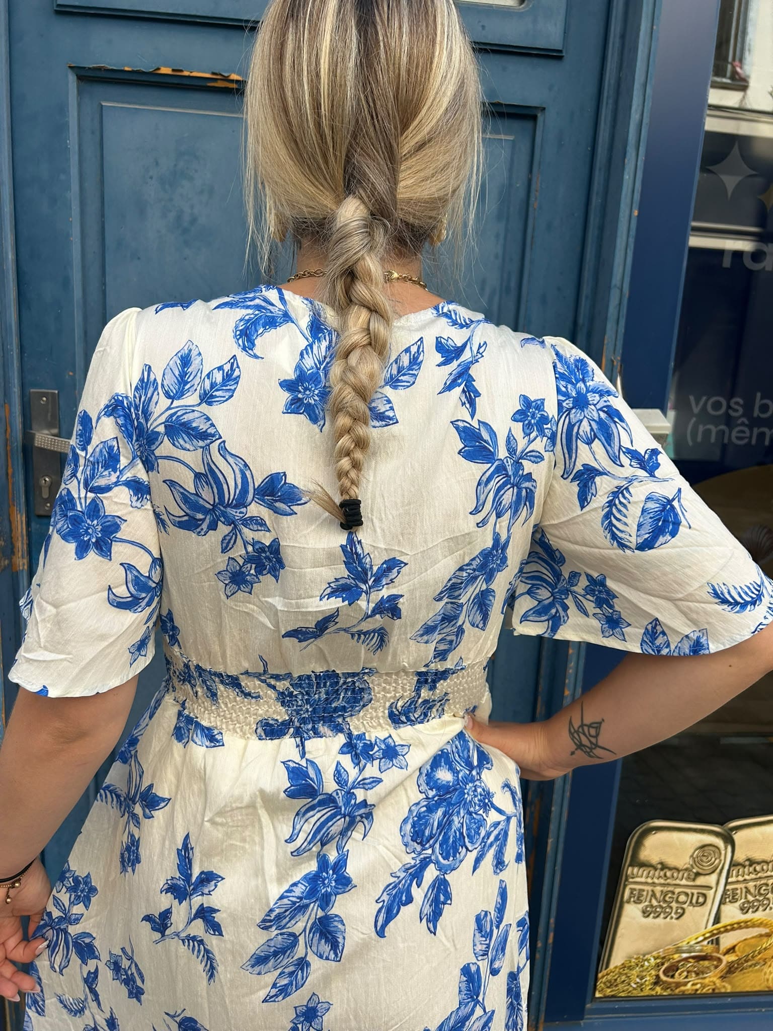 Robe longue imprimé floral bleu & blanc