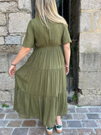 Robe longue volantée kaki