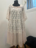 Robe longue en dentelle bohème rose poudré - Rhum Raisin : Taille L (P0726-485)