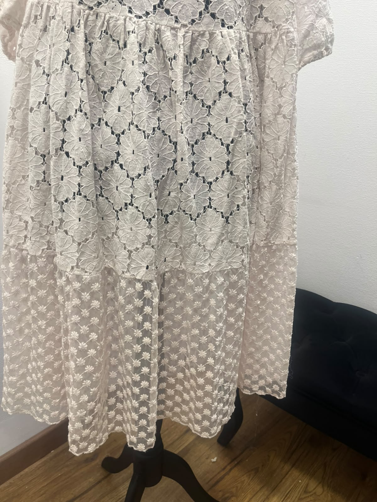 Robe longue en dentelle bohème rose poudré - Rhum Raisin : Taille L (P0726-485)