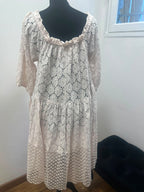 Robe longue en dentelle bohème rose poudré - Rhum Raisin : Taille L (P0726-485)