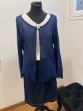 Gilet fluide en maille ajourée bleu marine à bouton nacre - TOSCANE : Taille 2 (P0726-398)