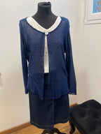 Gilet fluide en maille ajourée bleu marine à bouton nacre - TOSCANE : Taille 2 (P0726-398)