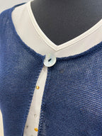 Gilet fluide en maille ajourée bleu marine à bouton nacre - TOSCANE : Taille 2 (P0726-398)