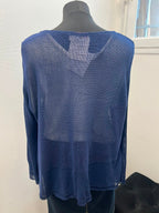 Gilet fluide en maille ajourée bleu marine à bouton nacre - TOSCANE : Taille 2 (P0726-398)