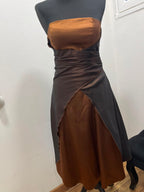 Robe de soirée bustier satinée à laçage dos - YVES CALIN : Taille 36 (P0526-132)