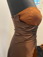 Robe de soirée bustier satinée à laçage dos - YVES CALIN : Taille 36 (P0526-132)