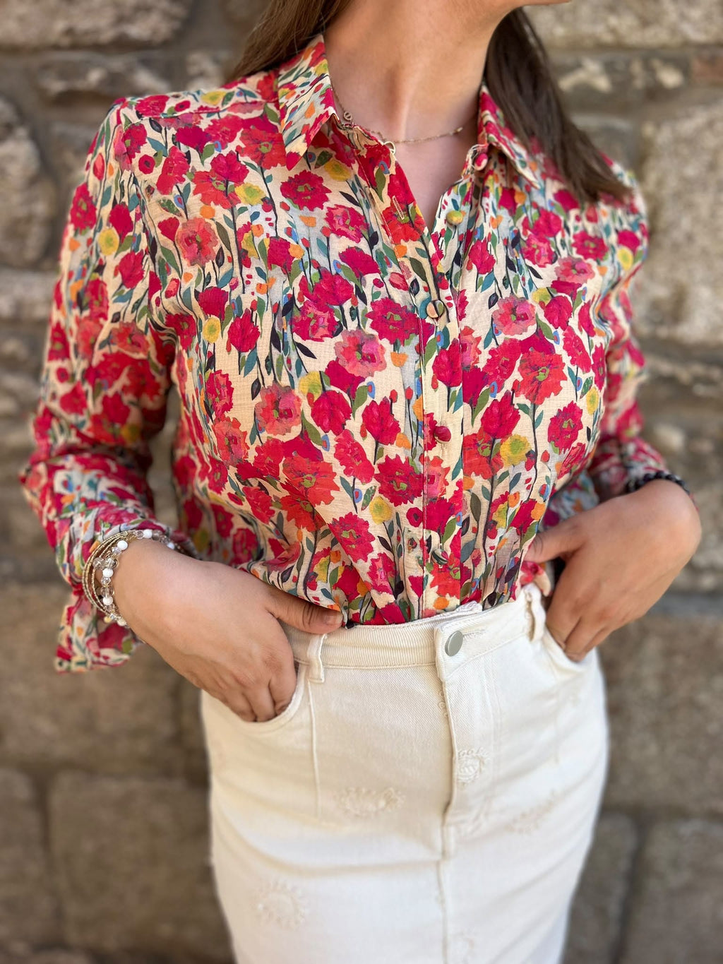 Chemise fluide imprimé floral coloré