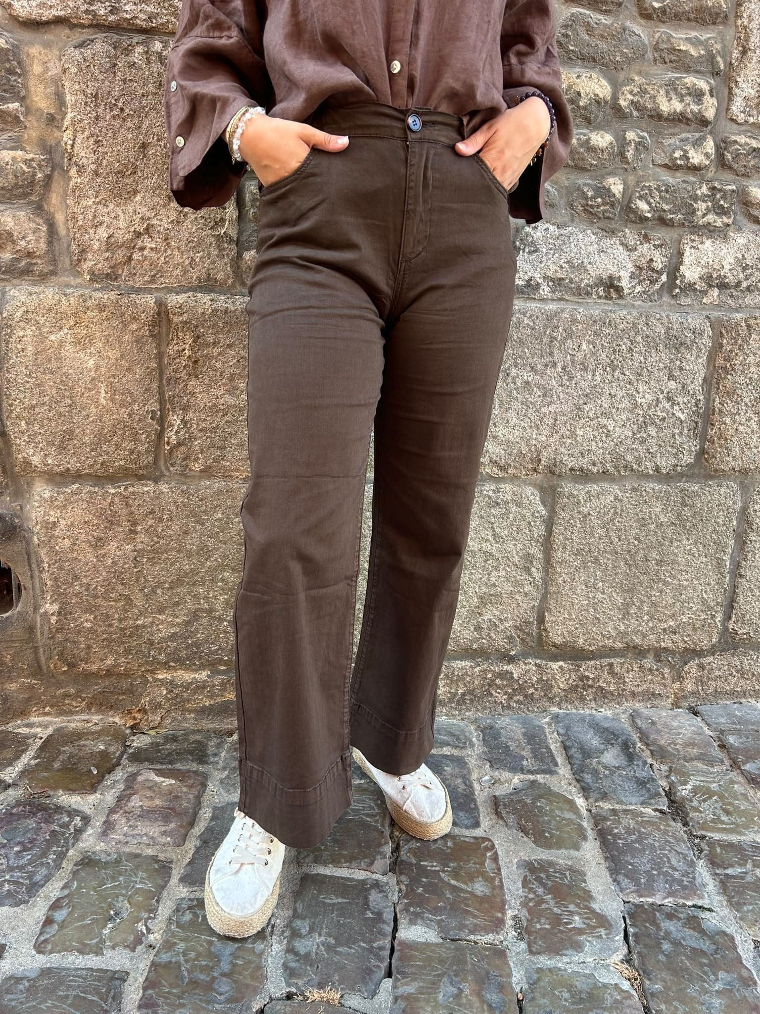Pantalon chino large en coton