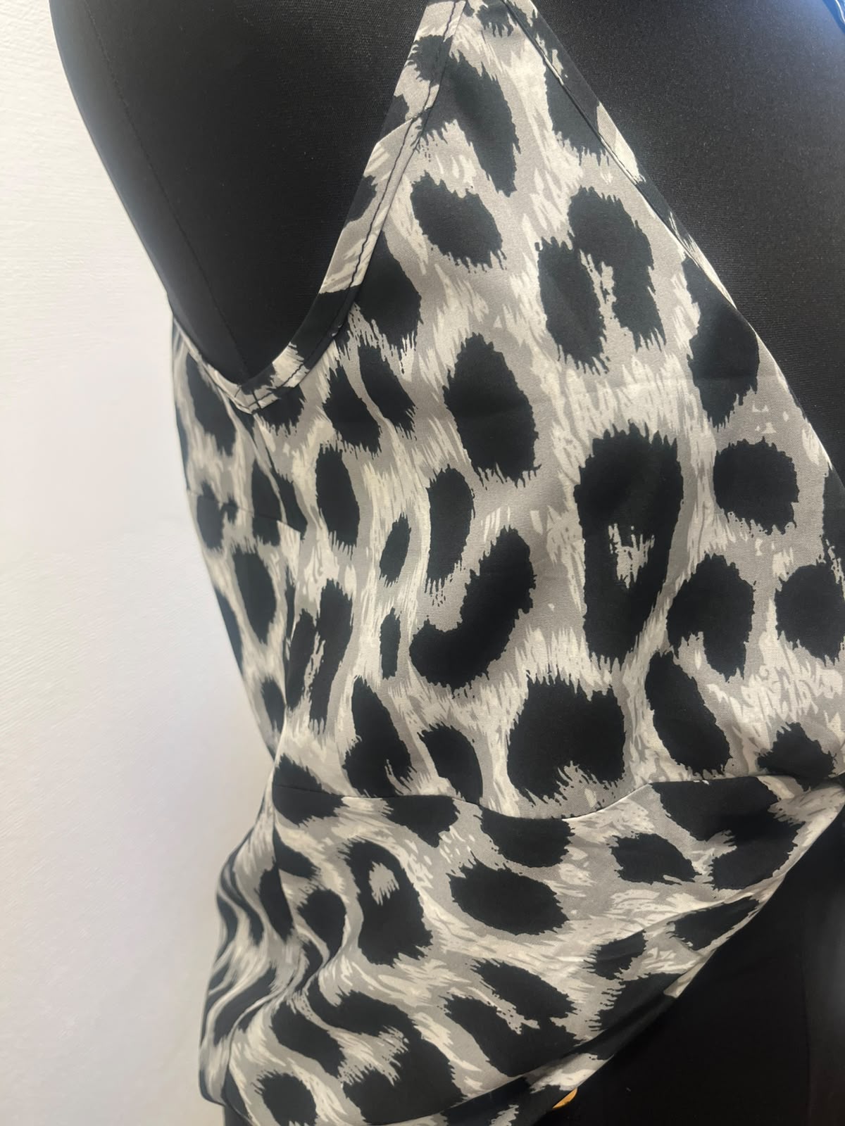 Débardeur satiné torsadé léopard gris - GNK : Taille Unique (P0726-47)