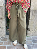 Pantalon fluide large en tencel kaki