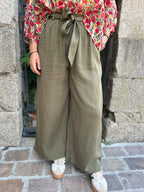 Pantalon fluide large en tencel kaki