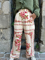 Pantalon fluide imprimé floral & grenades