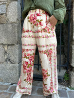 Pantalon fluide imprimé floral & grenades