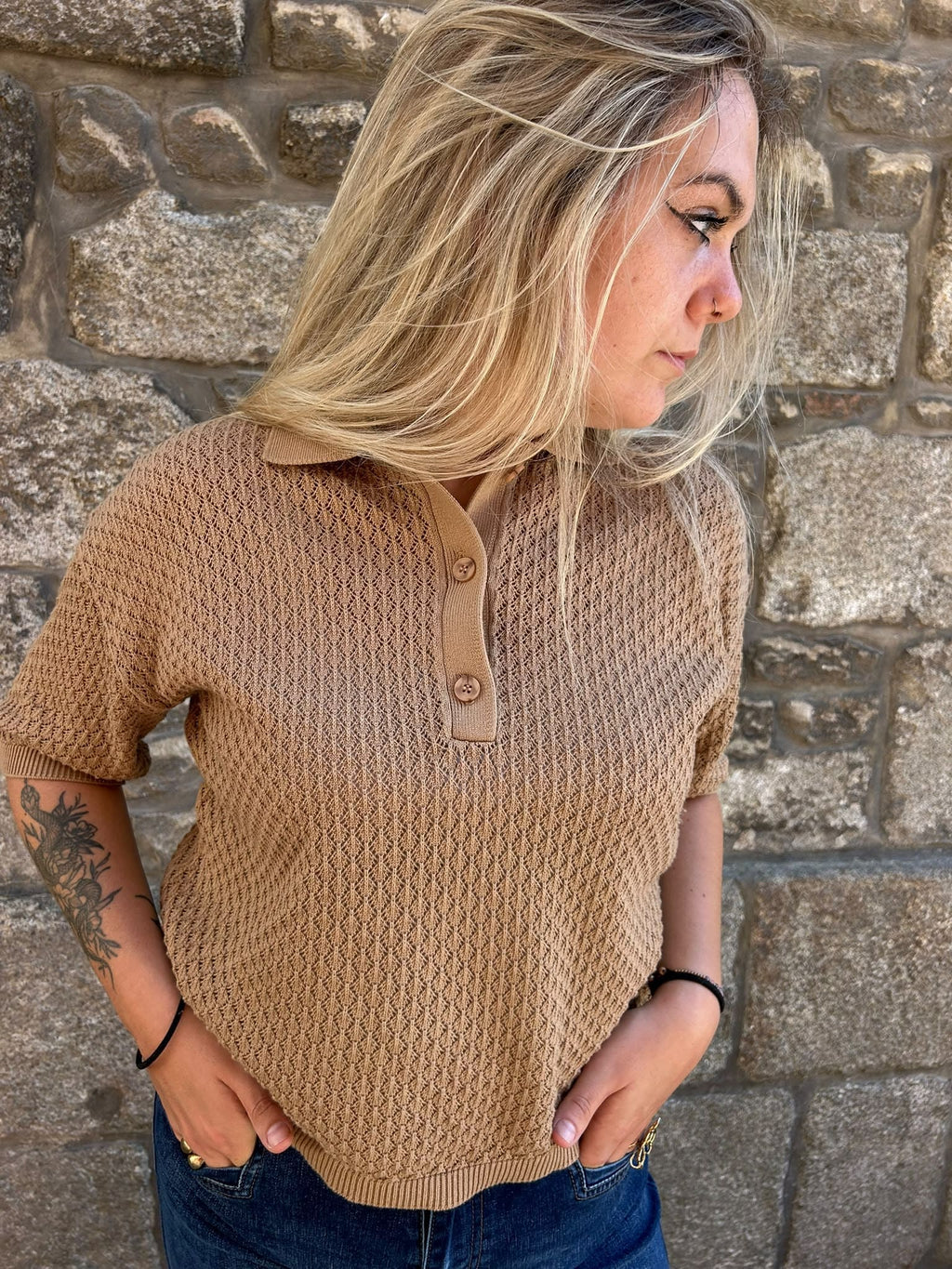 Polo en maille à manches courtes