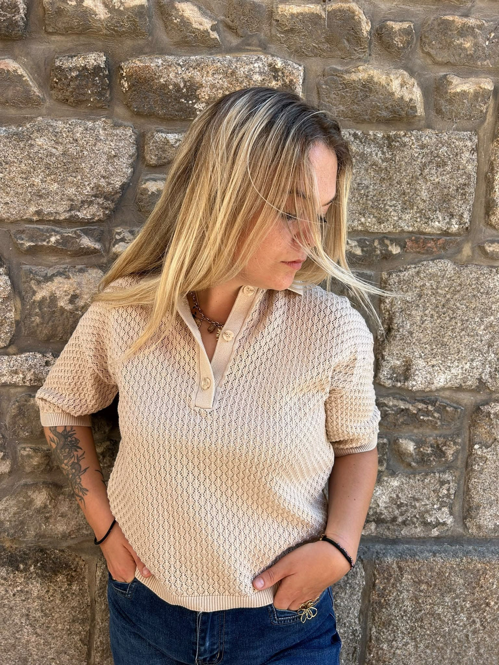 Polo en maille à manches courtes