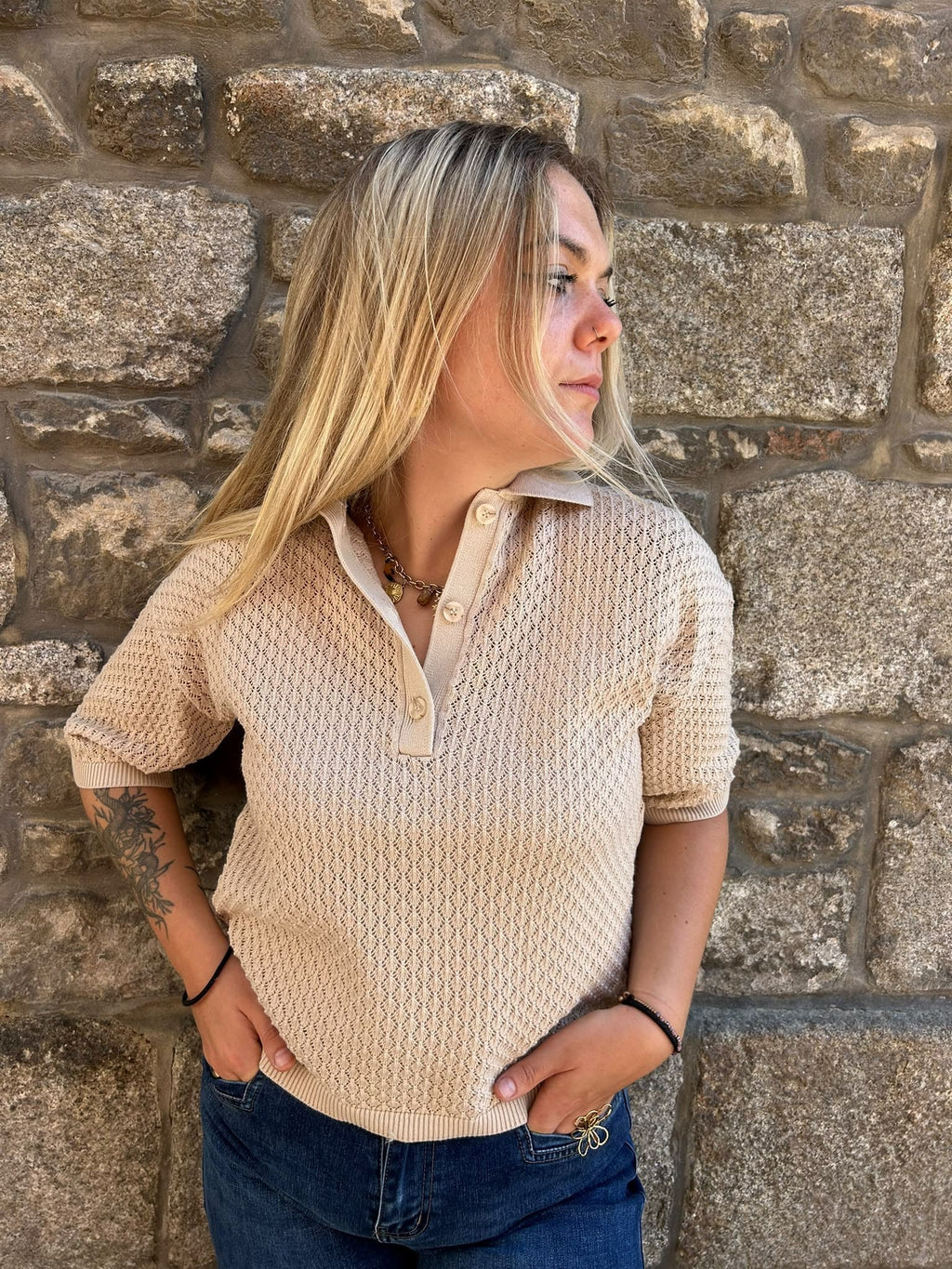 Polo en maille à manches courtes