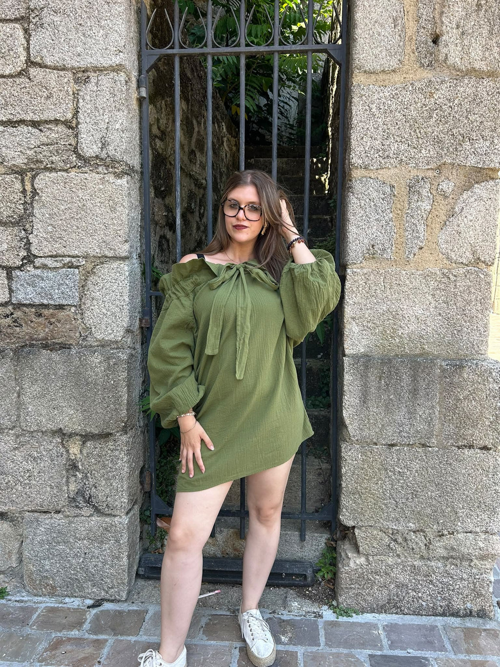 Robe courte en coton kaki