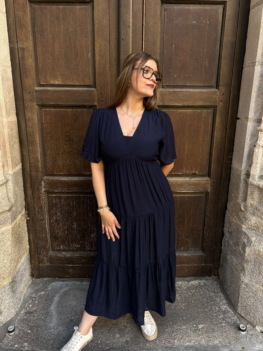 Robe longue évasée à volants