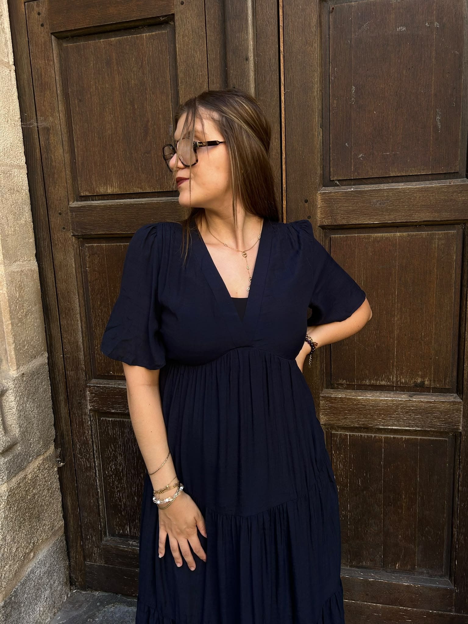 Robe longue évasée à volants