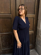 Robe longue évasée à volants