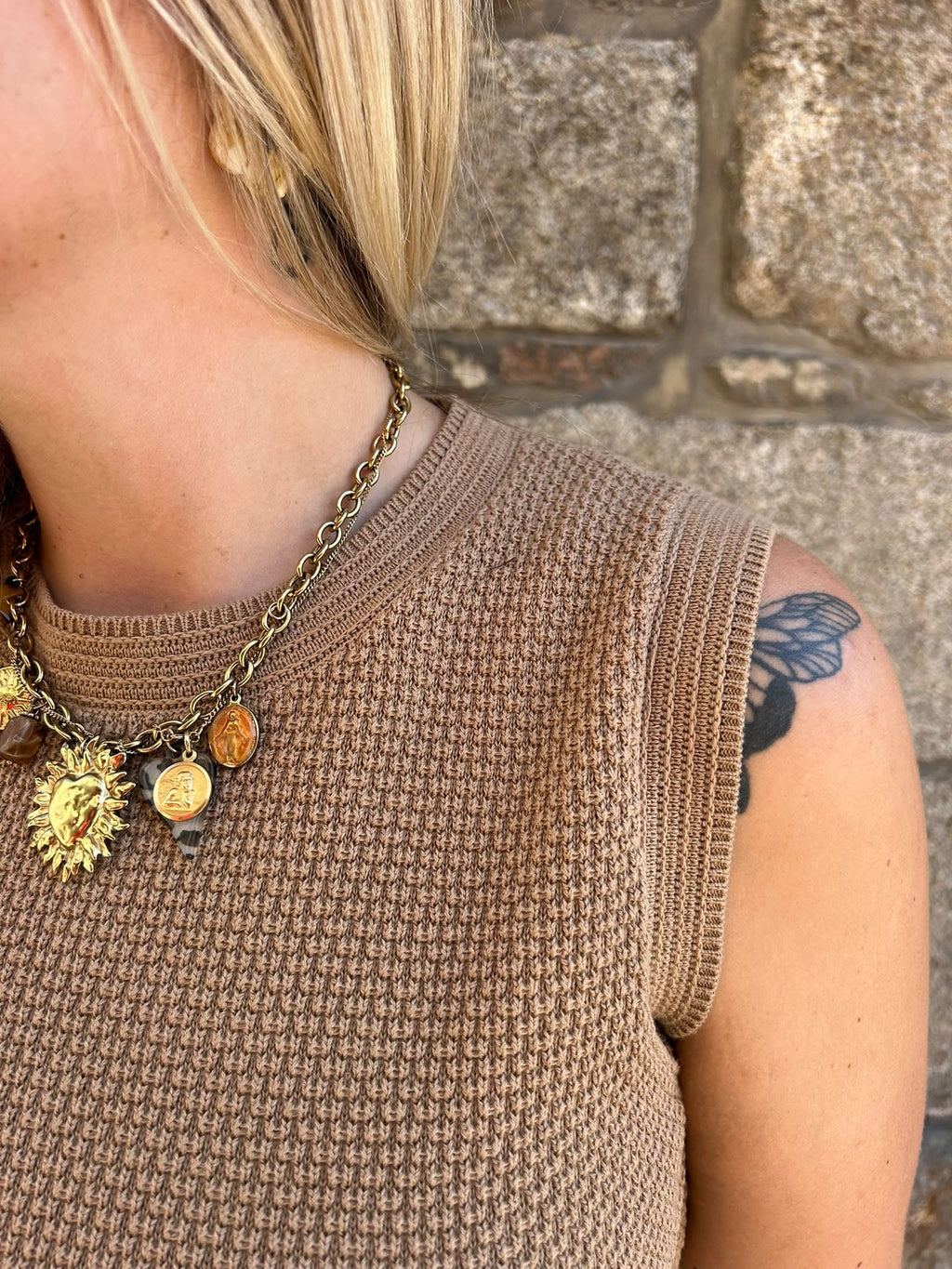 Top sans manches en maille col rond