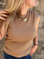 Top sans manches en maille col rond