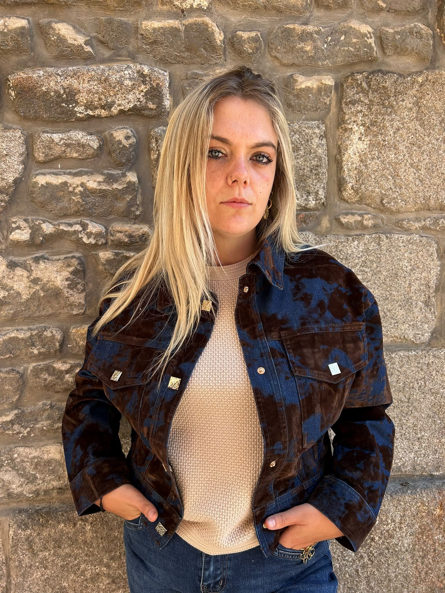Veste en jean oversize effet velours tie & dye