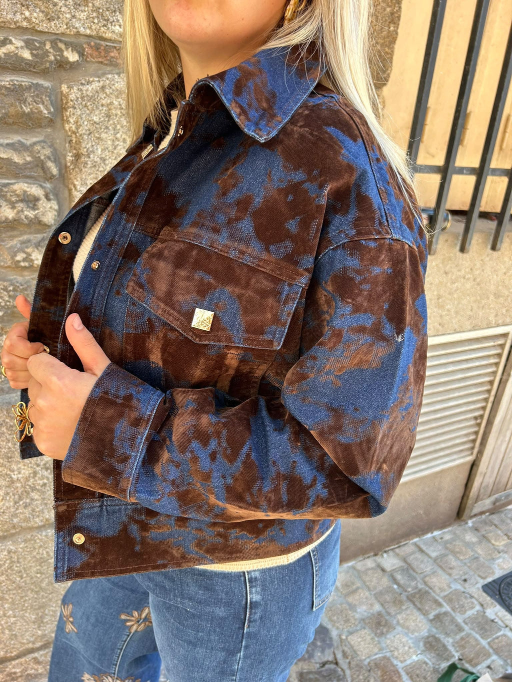 Veste en jean oversize effet velours tie & dye